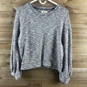 Madewell Womens Shirt Marled Gray Balloon Sleeve Crew Neck Preppy Texture Medium